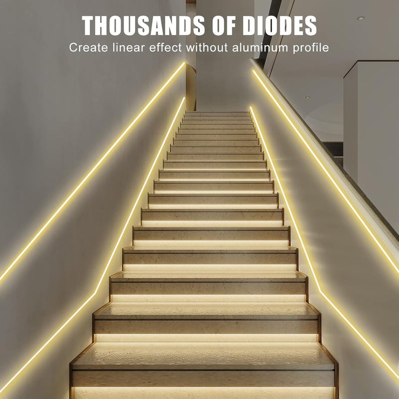 Tatazone White COB Led Strip Lights Max with RF Remote, 16.4ft 3000K Dimmable Ultra Bright Warm White COB Light Strip, Adhesive Indoor COB Led Lights for Living Room, Shelf, Cabinet - Image 3